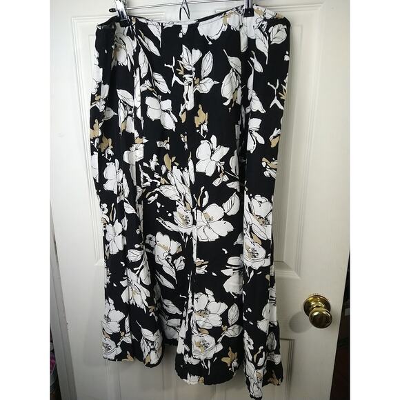 Emma James Woman 18 Skirt A Line Black Floral Linen Blend Maxi Side Zip Clasp - Picture 1 of 8